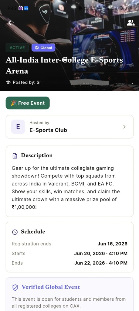 CAX Event Details Screen